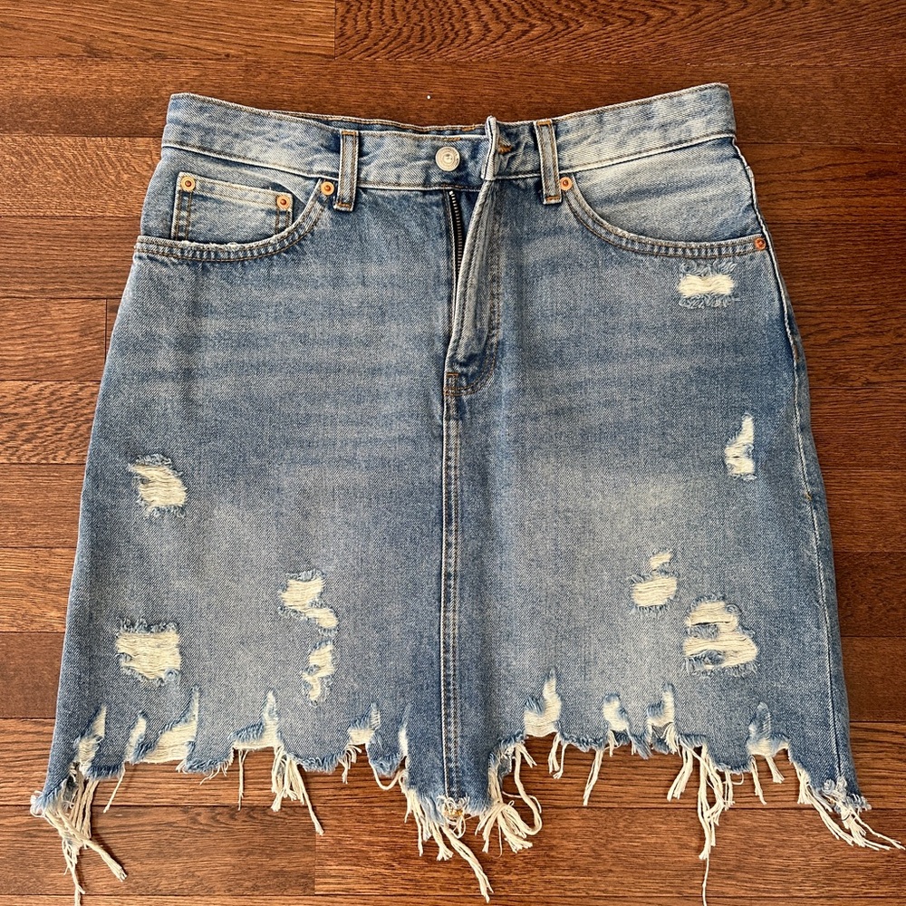 ZARA denim frayed mini skirt